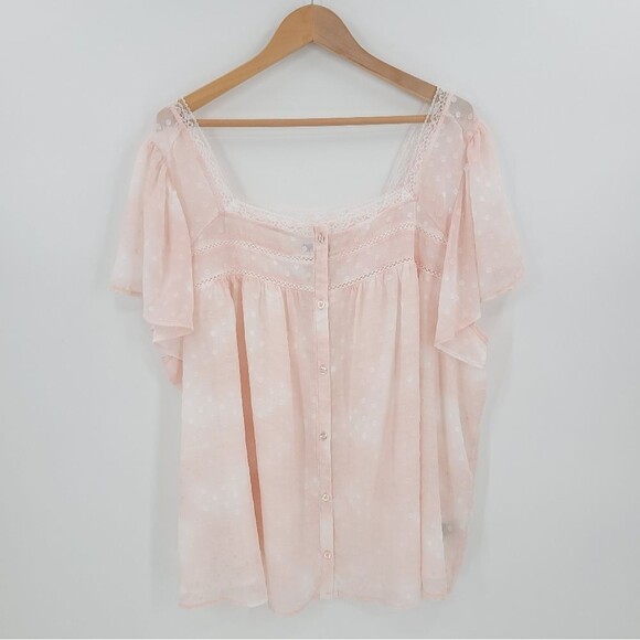 Torrid Coquette Chiffon Clip-Dot Lace Blouse Top Blush Pink Girly Romantic 4X - Picture 2 of 14